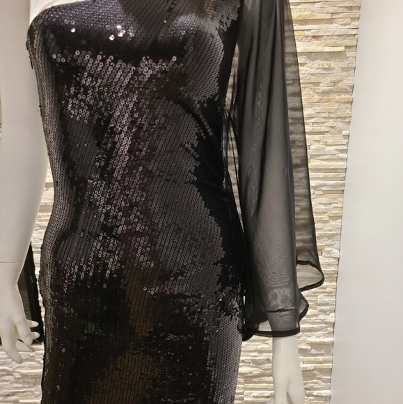 Bebe Sequin One Shoulder Party Dress. - Picture 9 of 10